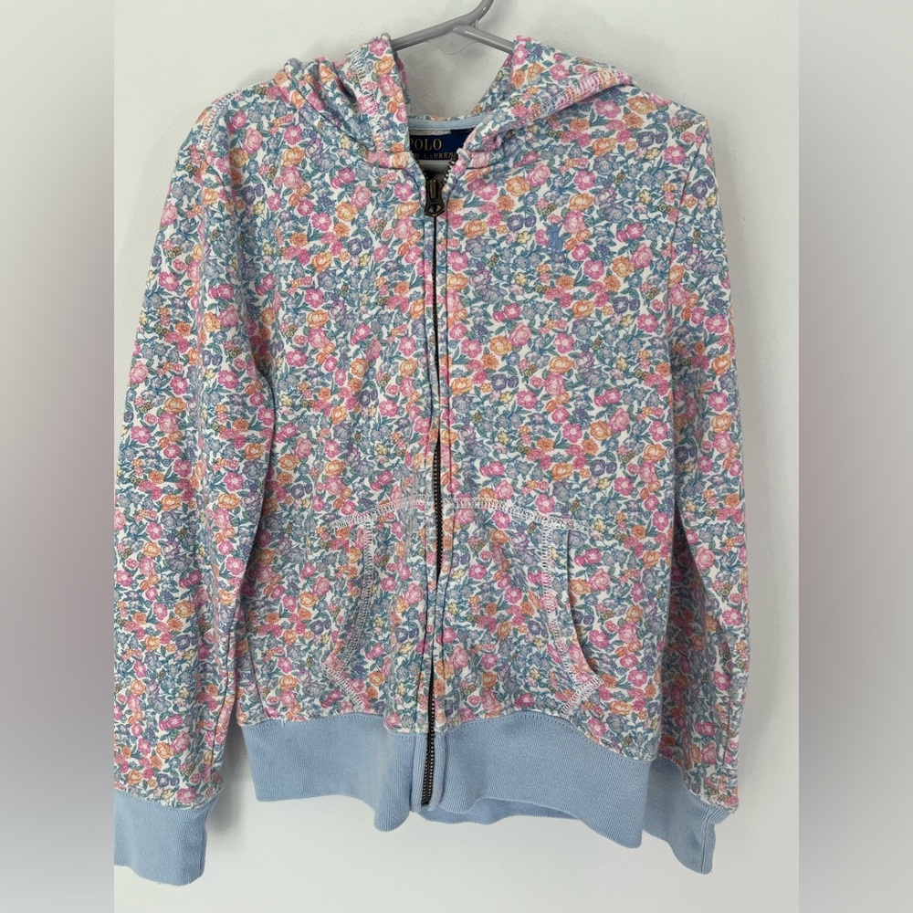 Polo Ralph Lauren Kids Floral Hoodie - Blue and Pink, Size 7